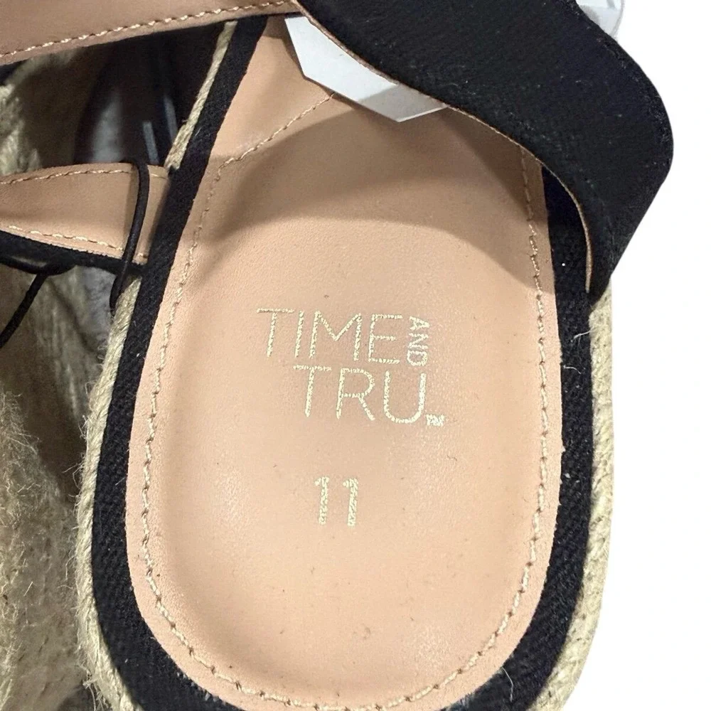 Time and Tru Espadrille Wedge Sandals Black Size 11